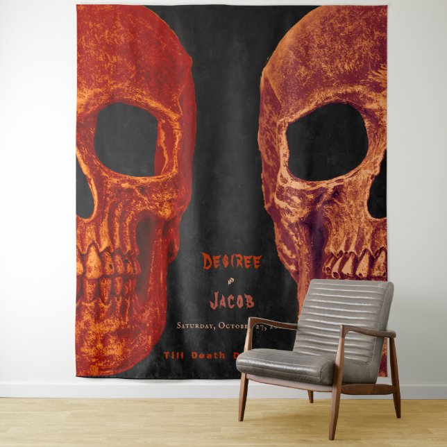 Gothic Skull Orange Black Halloween Hintergrund Wandteppich (Beispiel)