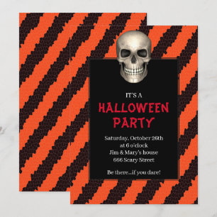 Gothic Skull Orange Stripe Halloween-Party Einladung