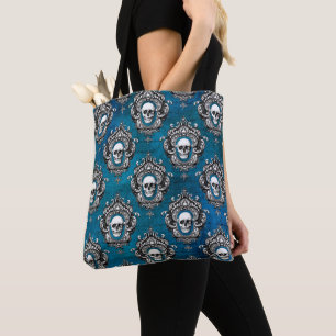 Gothic Skull Pattern auf blau Tasche