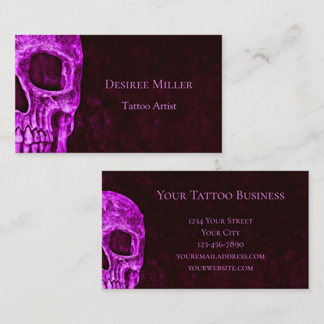 Gothic Skull Pink Burgundy Tattoo Shop Visitenkarte (Vorne/Hinten)