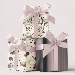 Gothic Skull Pink Roses Pumpkin Girl Halloween Geschenkpapier Set