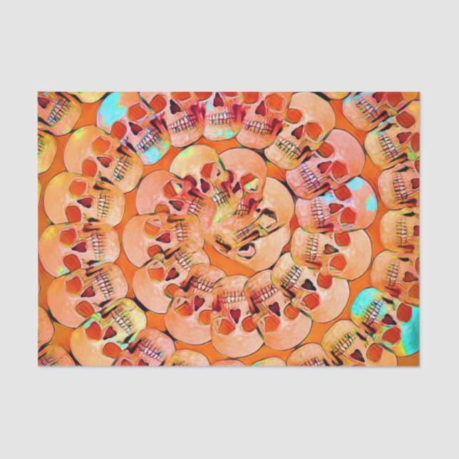 Gothic Skull Pop Art Orange Cool Spiral Pattern Seidenpapier (Vorderseite)