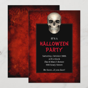 Gothic Skull Red Grunge Halloween-Party Einladung