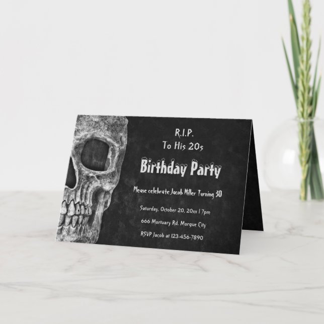 Gothic Skull RIP zu seiner 20er Black Birthday Par Einladung (Vorderseite)