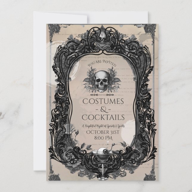 Gothic Skull Rose Adult Costume Cocktail Party Einladung (Vorderseite)
