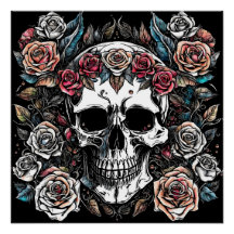 Gothic : Skull & Rose. AI-Grafik