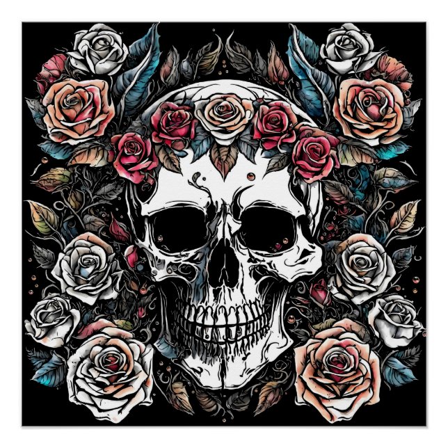 Gothic : Skull & Rose. AI-Grafik Poster (Vorderseite)