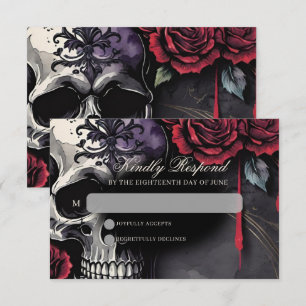 Gothic Skull & Rose Elegante Dunkle Hochzeit RSVP Karte