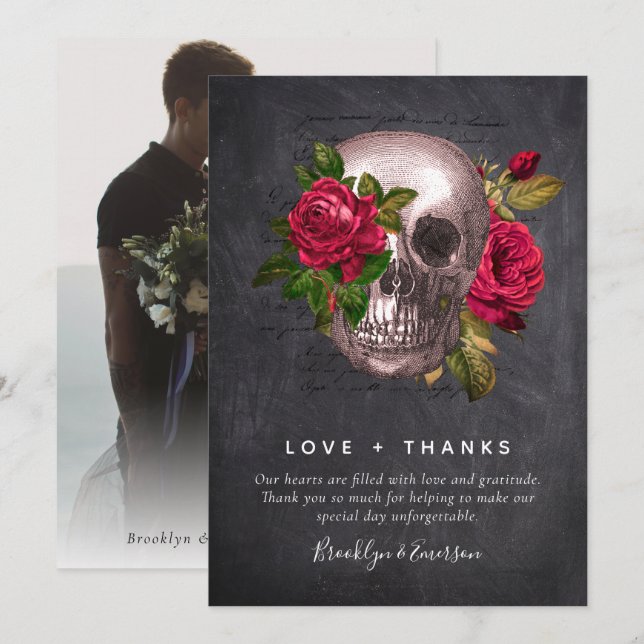 Gothic Skull Rose Foto | Dankeschön-Karte Dankeskarte (Vorne/Hinten)