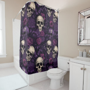 Gothic Skull-Rose Lila Duschvorhang