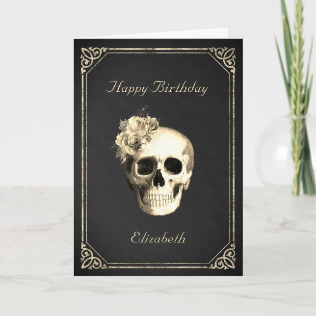 Gothic Skull Rose Personalisiert Geburtstag Karte (Vorderseite)