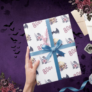 Gothic Skull Rose Raven Bats Boo Geschenk Geschenkpapier