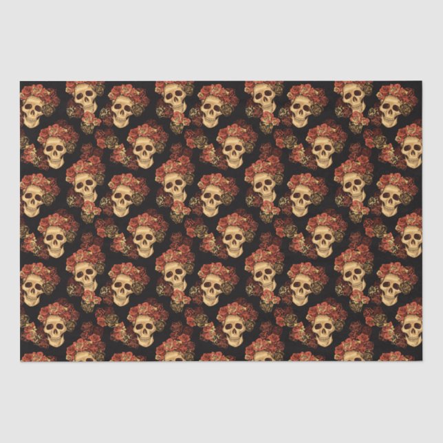 Gothic Skull Rote Rose Black Halloween Muster Seidenpapier (Vorderseite)