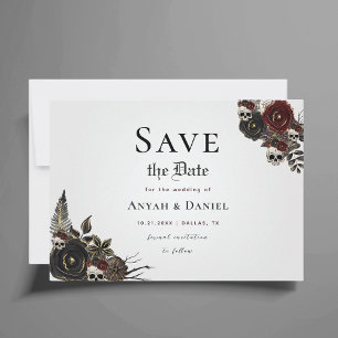 Gothic Skull-Rote Rose Save the Date Hochzeitskart Einladung