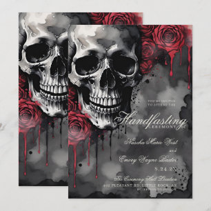 Gothic Skull & Rote Rosen Halloween Handfasts Einladung