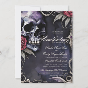 Gothic Skull & Rote Rosen Halloween Handfasts Einladung