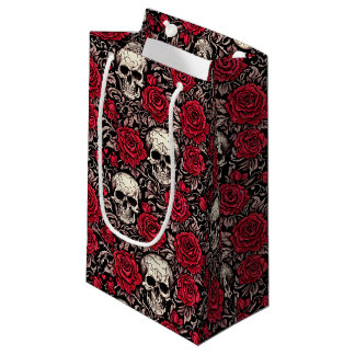Gothic Skull & Rote Rosen Toile Muster Kleine Geschenktüte