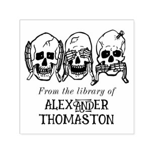 Gothic Skull See Hear Speak No Evil Library Book Permastempel