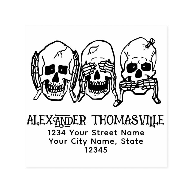 Gothic Skull See Hear Speak No Evil Name Address Permastempel (Design)