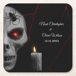 Gothic Skull Spider Candle - Dark Moody Halloween Rechteckiger Pappuntersetzer