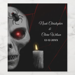 Gothic Skull Spider Candle - Dark Moody Halloween Weinetikett