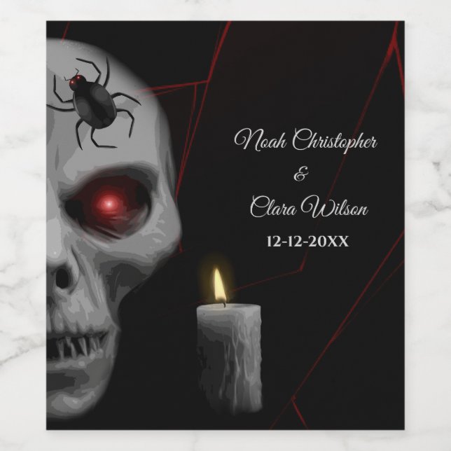 Gothic Skull Spider Candle - Dark Moody Halloween Weinetikett (Einzelnes Label)