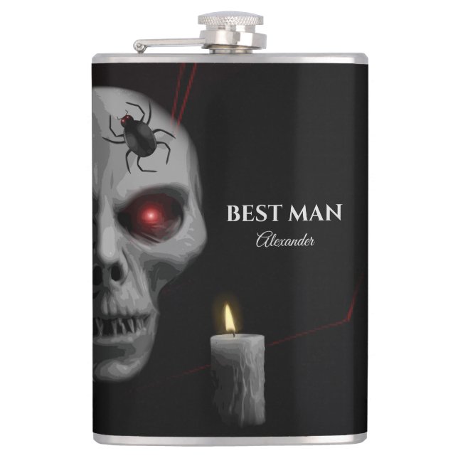 Gothic Skull Spider Candle - Dunkles, graues Hallo Flachmann (Vorderseite)