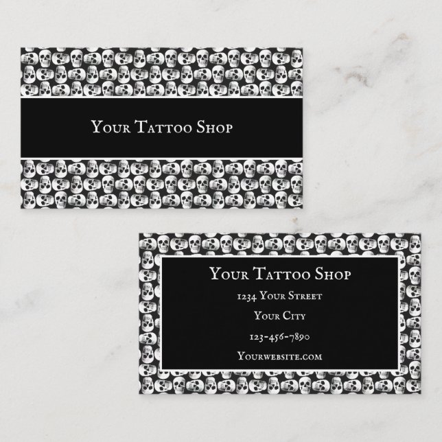 Gothic Skull Tattoo Künstler Schwarz-Weiß-Muster Visitenkarte (Vorne/Hinten)