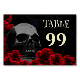 Gothic Skull und Rote Rosen Spooky Halloween Weddi Tischnummer
