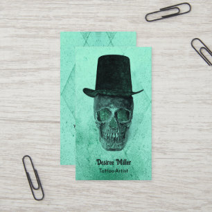 Gothic Skull Viktorianisch Neon Green Tattoo Artis Visitenkarte