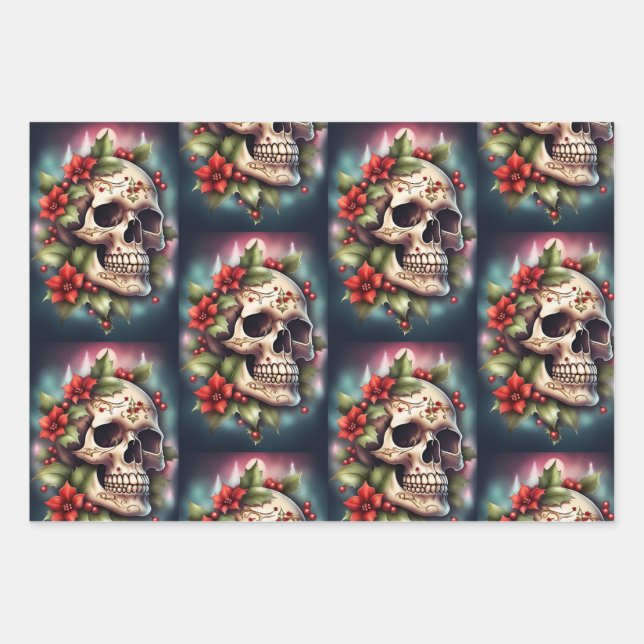 Gothic Skull Weihnachtswrapping Paper Geschenkpapier Set (Vorderseite 3)