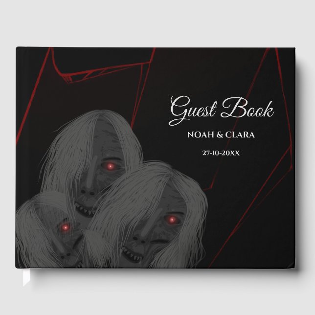 Gothic Skull White Ghosts- Dark Moody Halloween  Gästebuch (Vorderseite)