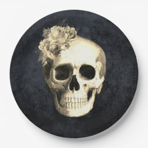 Gothic Skull White Roses Halloween Pappteller