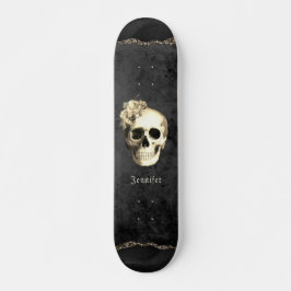 Gothic Skull White Roses Personalisiert Skateboard
