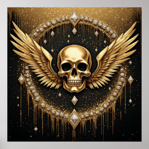 💎 Gothic Skull Wings Logo Für Alternative Geschen Poster