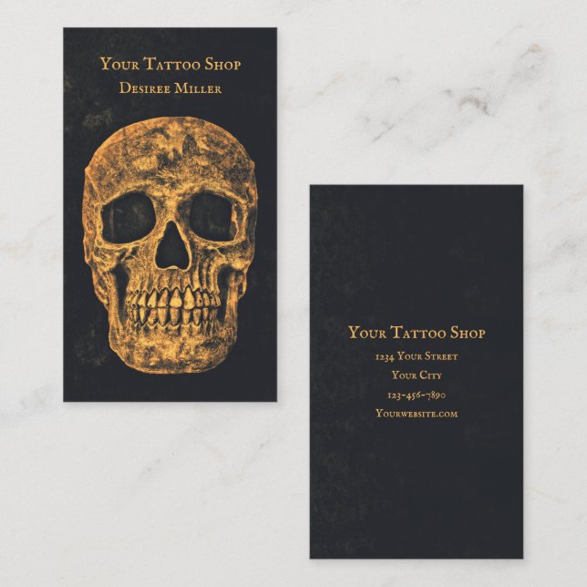 Gothic Skull Yellow Black Grunge Textur Visitenkarte (Vorne/Hinten)