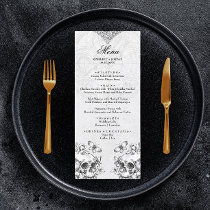 Gothic Skulls Black & White Wedding Moody Menü Menükarte