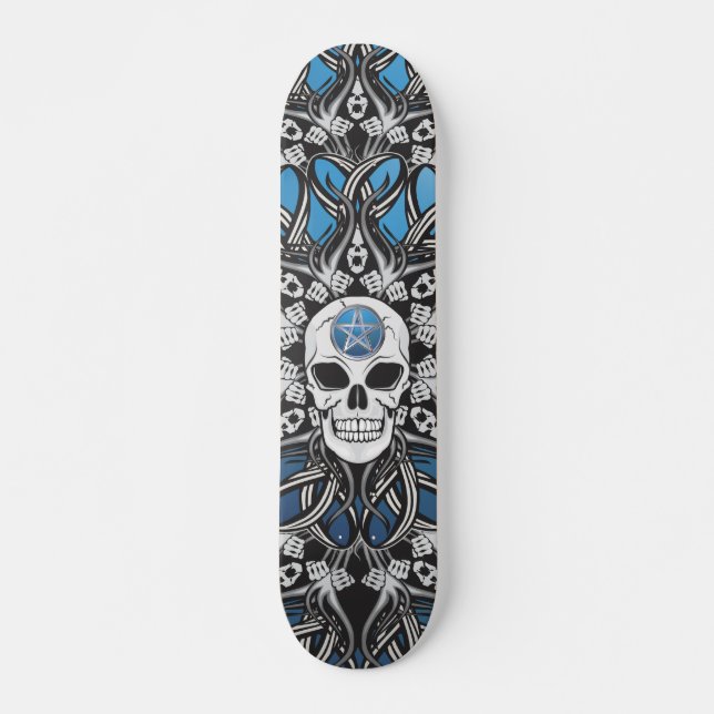 Gothic Skulls - Blau Skateboard (Vorne)