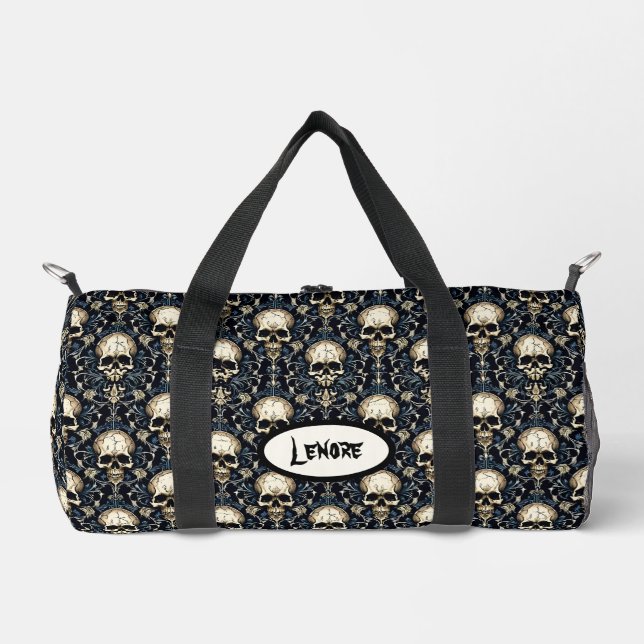 Gothic Skulls Blue Floral Duffle Bag (Vorderseite)