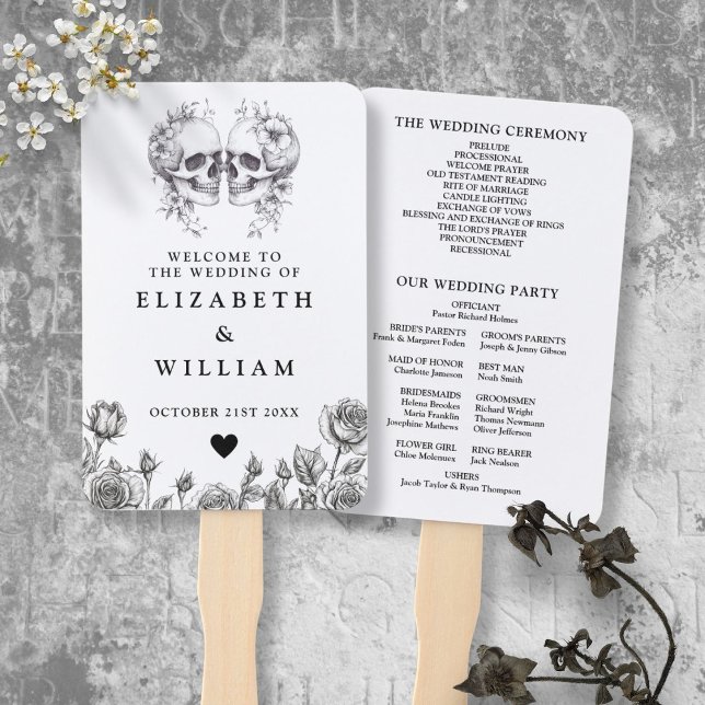 Gothic Skulls Floral Wedding Program Fächer (Gothic Skulls Floral Wedding Program Hand Fan)