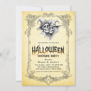 Gothic Skulls in Hats Halloween Party Einladung