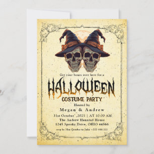 Gothic Skulls in Hats Halloween Party Einladung