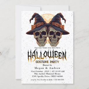 Gothic Skulls in Hats Halloween Party Einladung