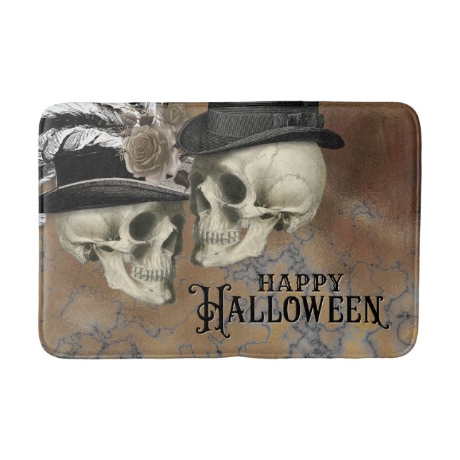 Gothic Skulls in Hats Vintag Halloween Badematte (Vorderseite)