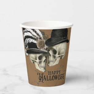 Gothic Skulls in Hats Vintag Halloween Pappbecher