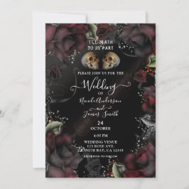 Gothic Skulls Red Black Rose Halloween Hochzeit Einladung