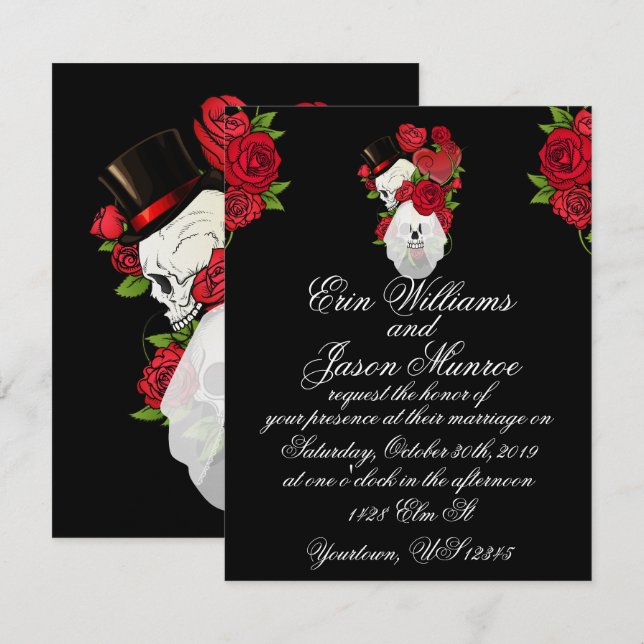 Gothic Skulls und Rose Einladung (Vorne/Hinten)