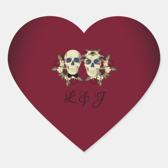 Gothic Skulls Wedding Invitation Umschlag Aufklebe Herz-Aufkleber (Vorderseite)