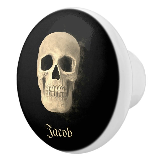 Gothic Smokey Skull Head Cool Black Beige Macabre Keramikknauf (Rechts)