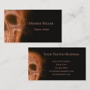Gothic Smokey Skull Orange Black Tattoo Artist Visitenkarte